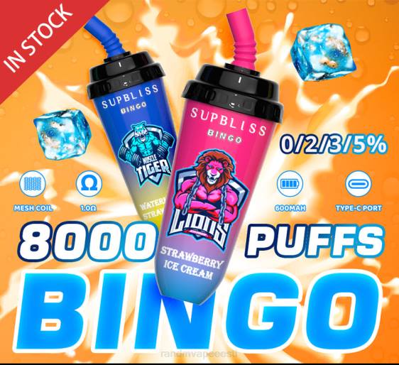 RandM Supbliss Bingo 8000 vape pod seade 1tk 2X4T256 e cigarette RandM maasikajäätis